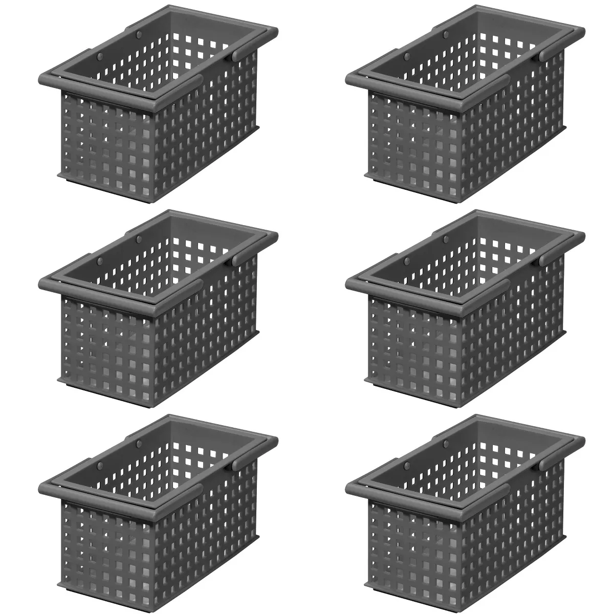 Like-It Versatile Plastic Stacking Home Bathroom Storage Solution Organizer Slotted Basket Tote, Gray (6 Pack)