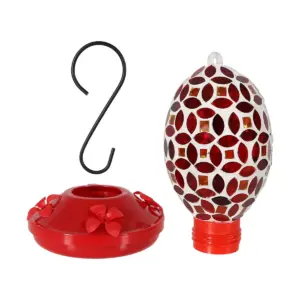 Sunnydaze Outdoor Garden Patio Oval Glass with Mosaic Flower Design Hummingbird Feeder - 18 oz - 7