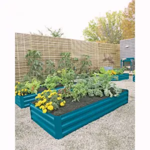 Corrugated Metal Powder-coated steel Raised Bed, 34” x 68” - blue - Gardener's Supply Company