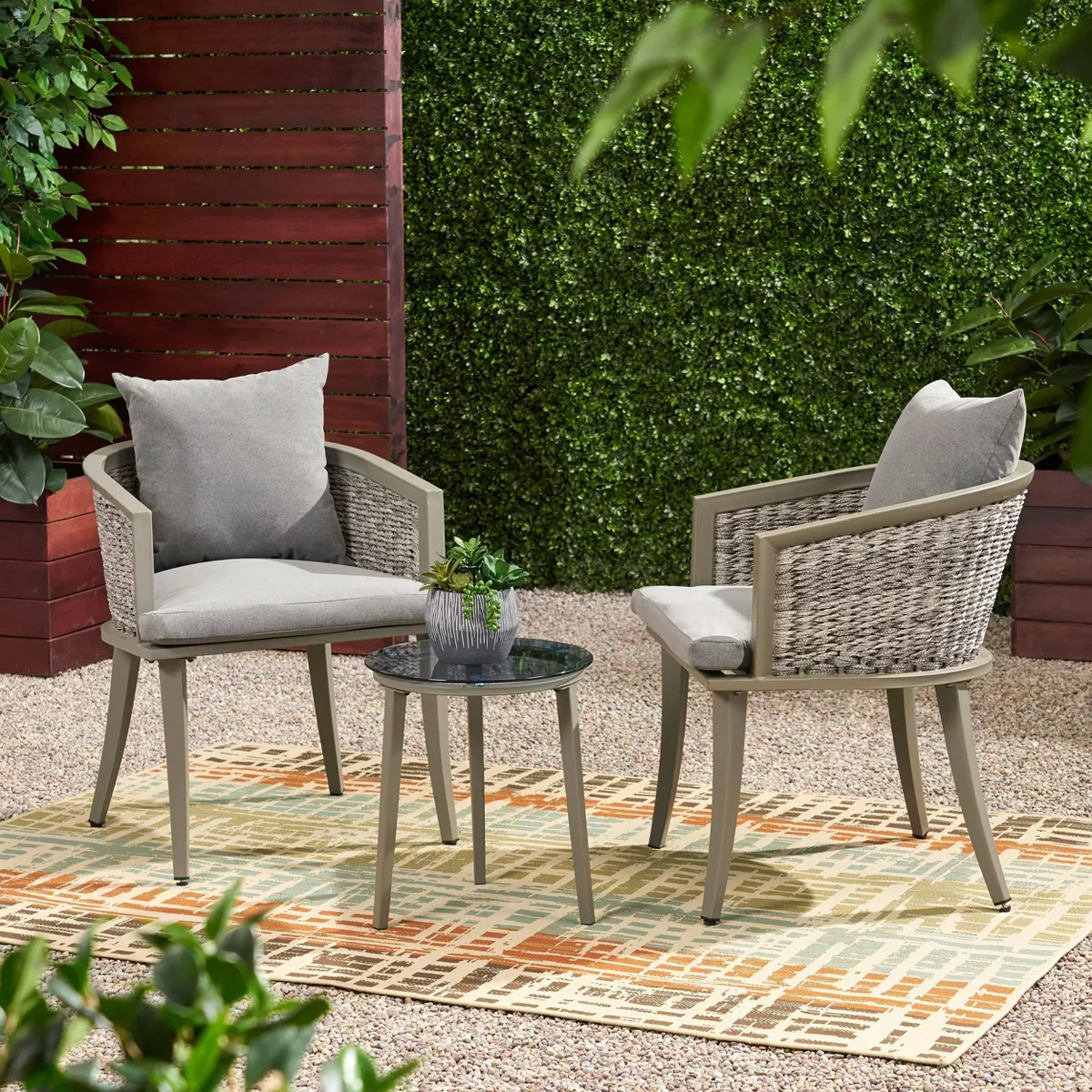 Pebble 3pc Wicker Boho Chat Set - Gray - Christopher Knight Home