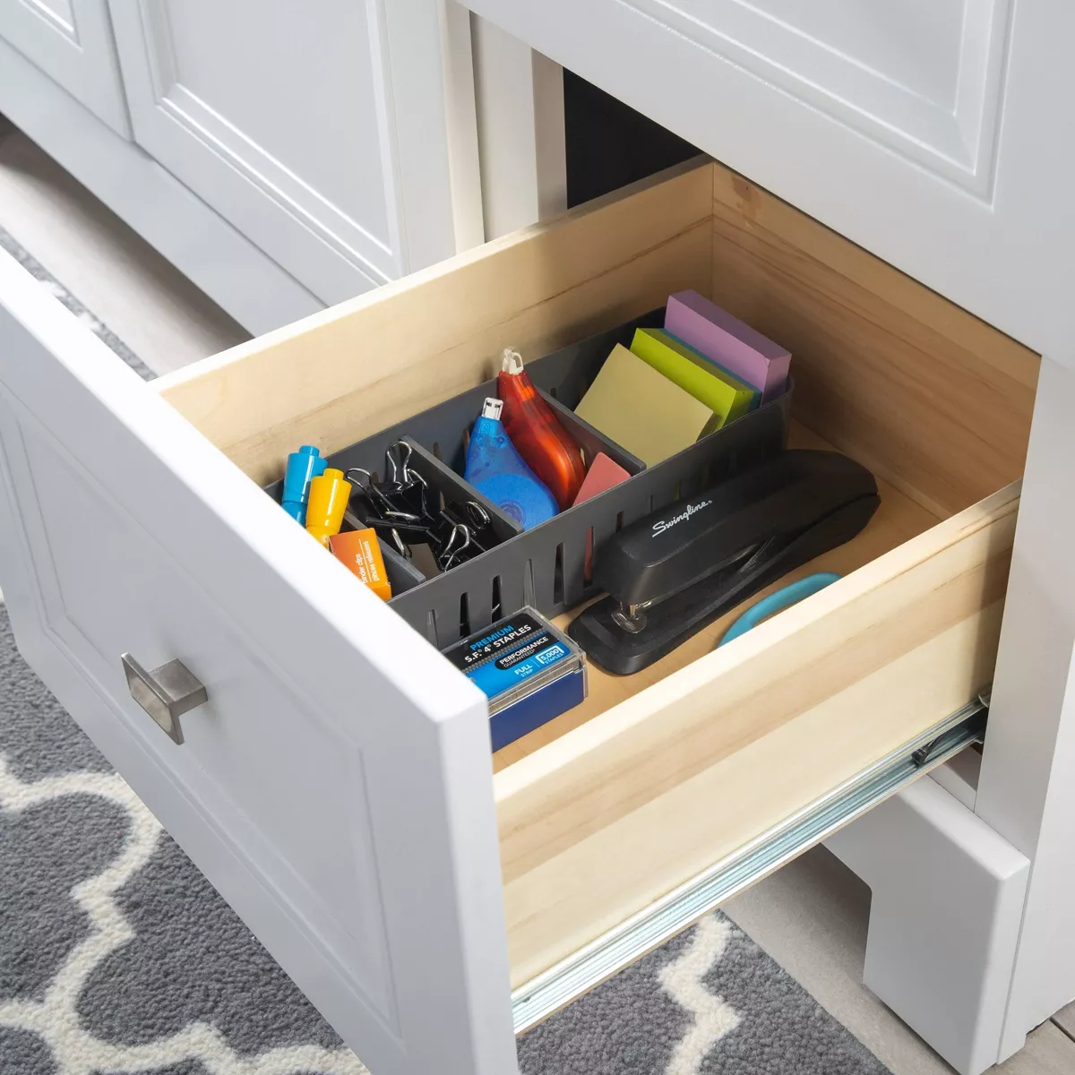 Simplify Slim Stackable Organizer Bin with Adjustable Dividers Gray