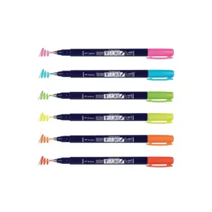 Tombow 6ct Fudenosuke Brush Pens - Neon