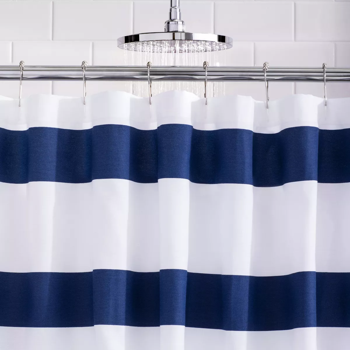 Rugby Stripe Shower Curtain White/Blue Cool - Room Essentials™