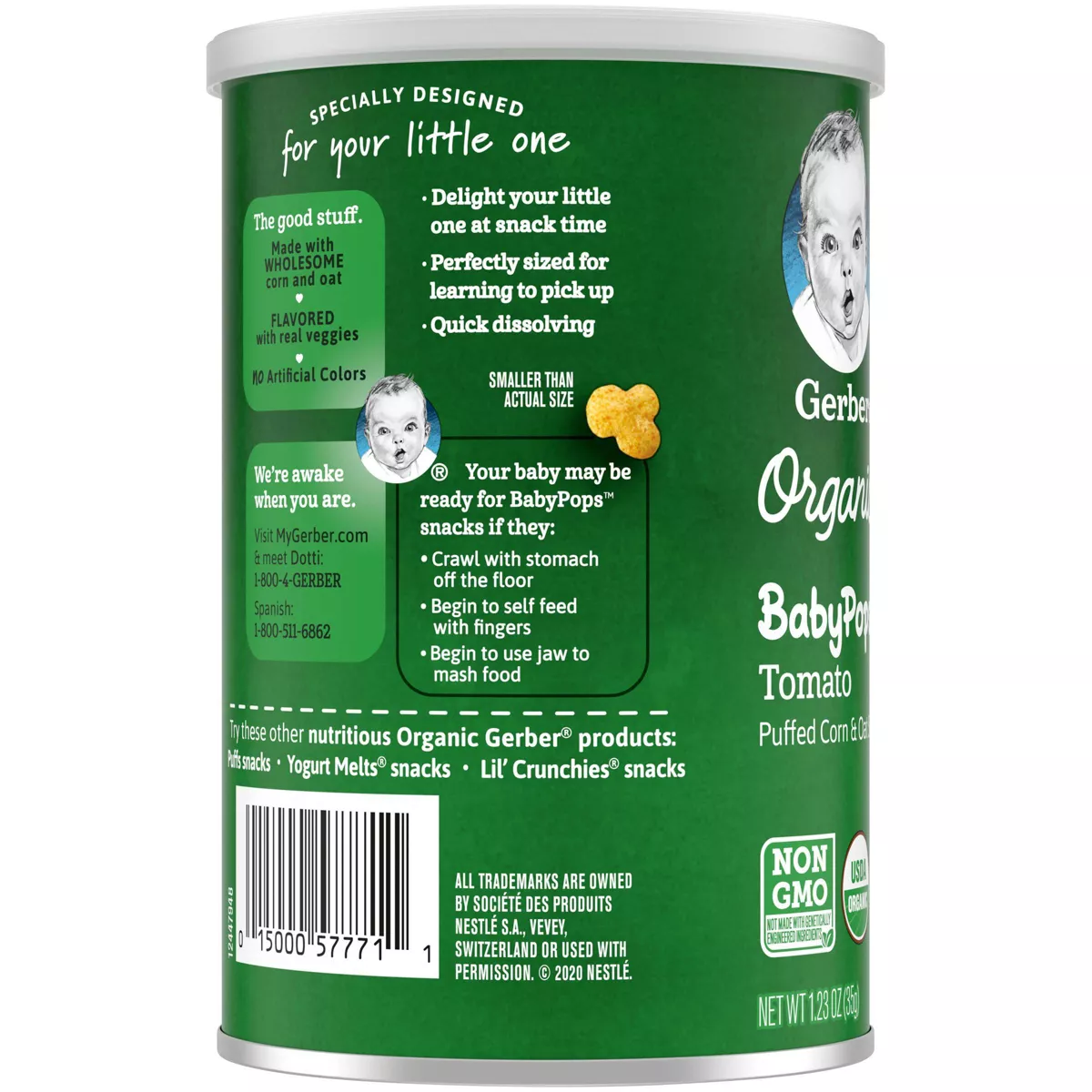 Gerber Organic BabyPops Tomato Puffed Corn & Oat Baby Snacks - 1.23oz