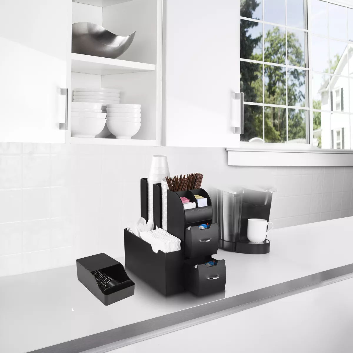 MIND READER 2-Piece Combo Kit for Coffee Stations - Condiments Organizer for Coffee Pod Capsules Machines (BLACK)
