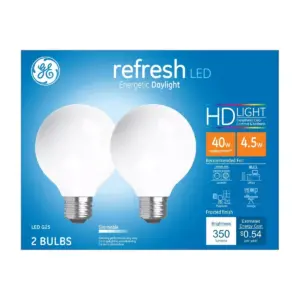 General Electric 2pk 40W Refresh G25 Frost LED Light Bulb White