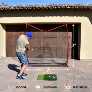 GoSports Golf Practice Hitting Net, 7 x 7 Foot Personal Driving Range with Ball Return Feature and Carrying Bag for Indoor or Outdoor Use