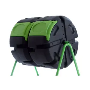 FCMP Outdoor HOTFROG 37 Gallon Plastic Dual Body Rotating Tumbling Composter Bin