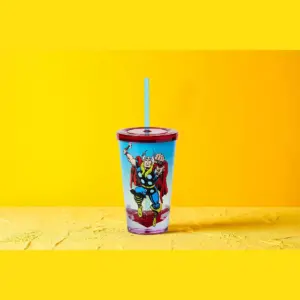 Just Funky Marvel Thor God Of Thunder Plastic Tumbler Cup Lid & Straw | Holds 19 Ounces