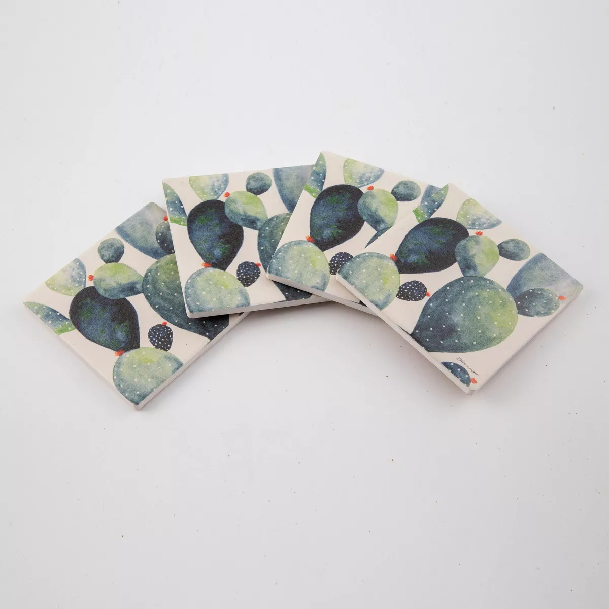 4pk Ceramic Watercolor Cactus Print Coasters - Thirstystone