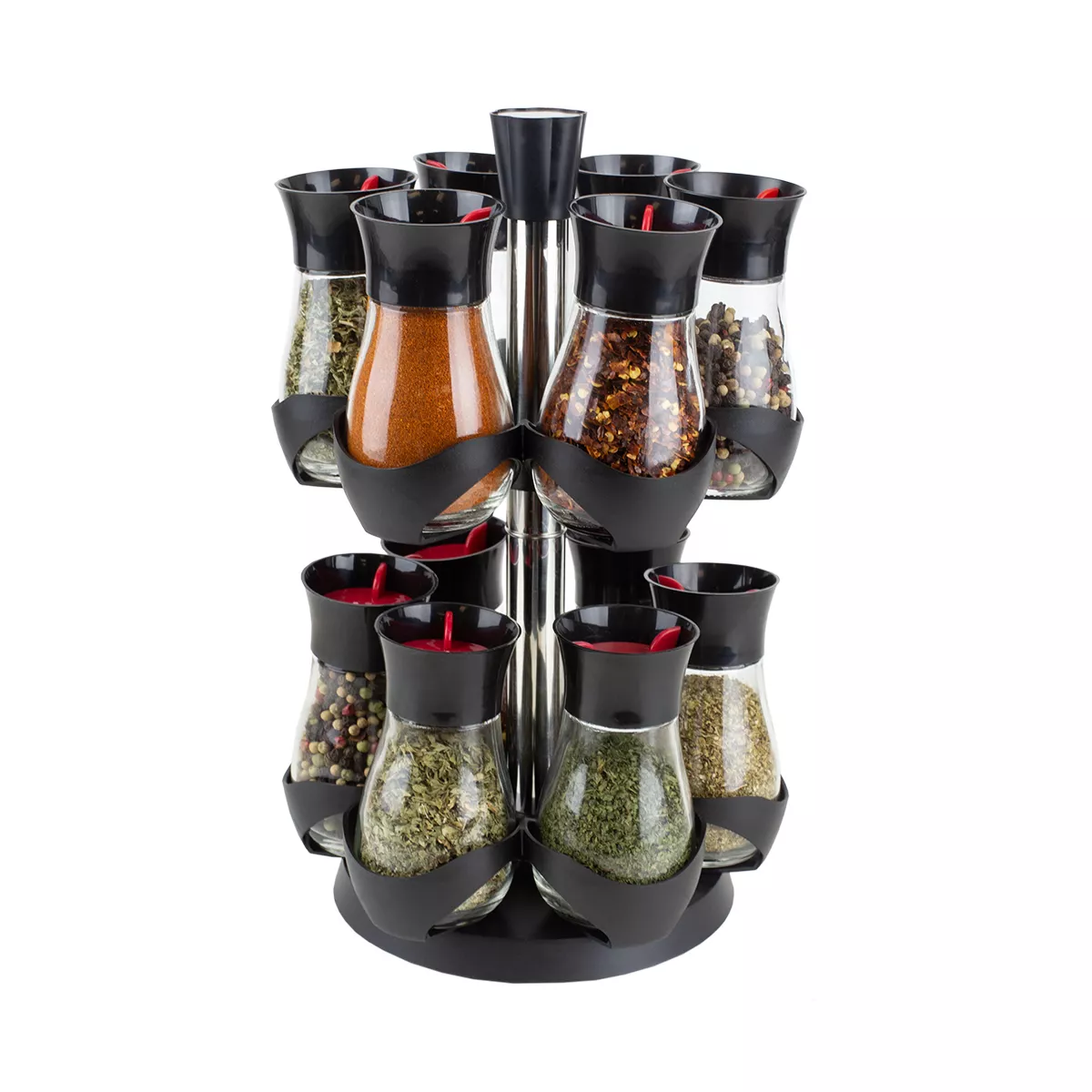 Home Basics Contemporary Gourmet Revolving 12-Jar Two Tier Spice Rack, Black