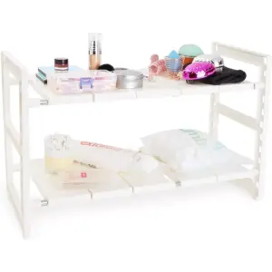 Juvale 2 Tier Under Sink Organizer, Kitchen Cabinet Storage (White, 24.7 x 10.8 x 15.5 In)