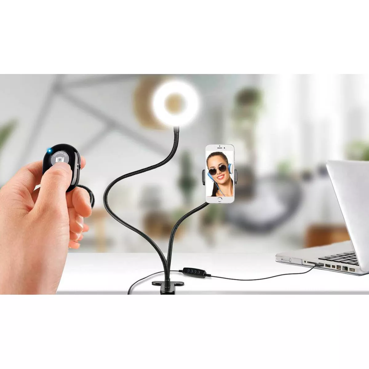 Merkury Vlogging Ring Light Phone Holder with Remote - Platform Base