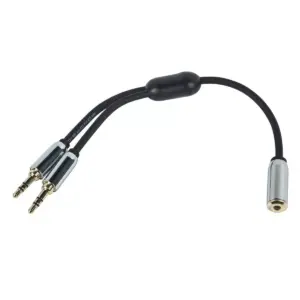 Monoprice Audio Cable - 0.5 Feet - Black | 3.5mm Female Plug to Two 3.5mm Male Jacks for Mobile, Gold Plated