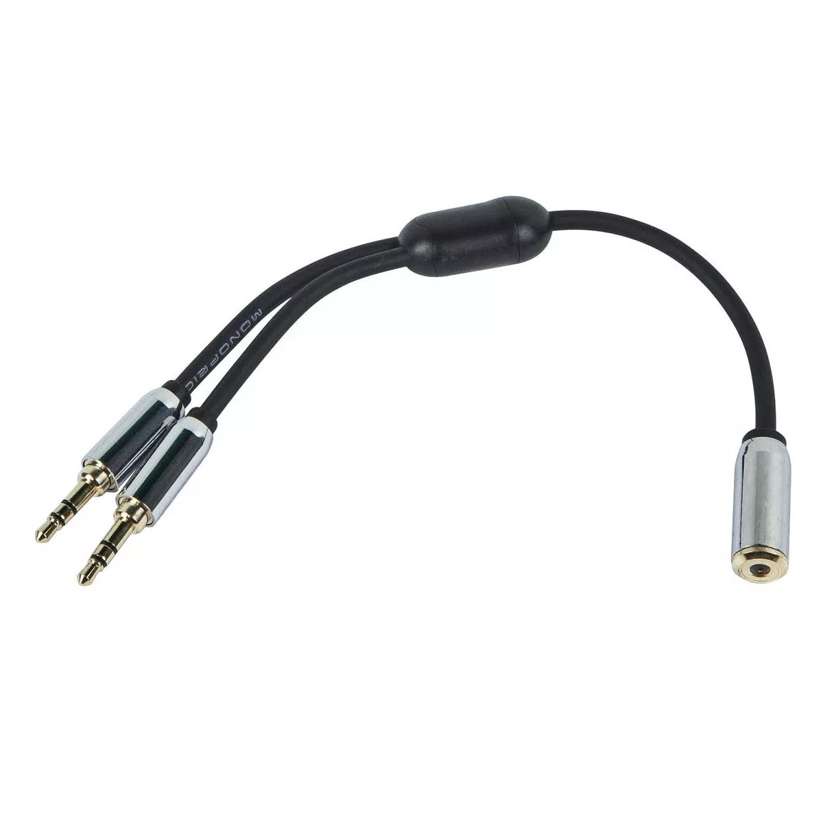 Monoprice Audio Cable - 0.5 Feet - Black | 3.5mm Female Plug to Two 3.5mm Male Jacks for Mobile, Gold Plated