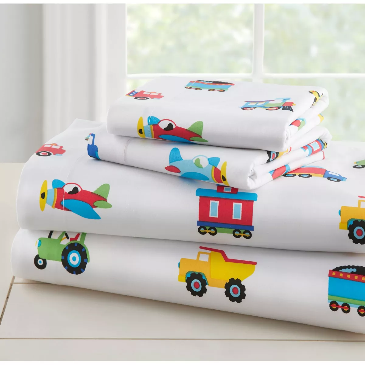 4pc Toddler Trains with Planes and Trucks Cotton Bed in a Bag - WildKin
