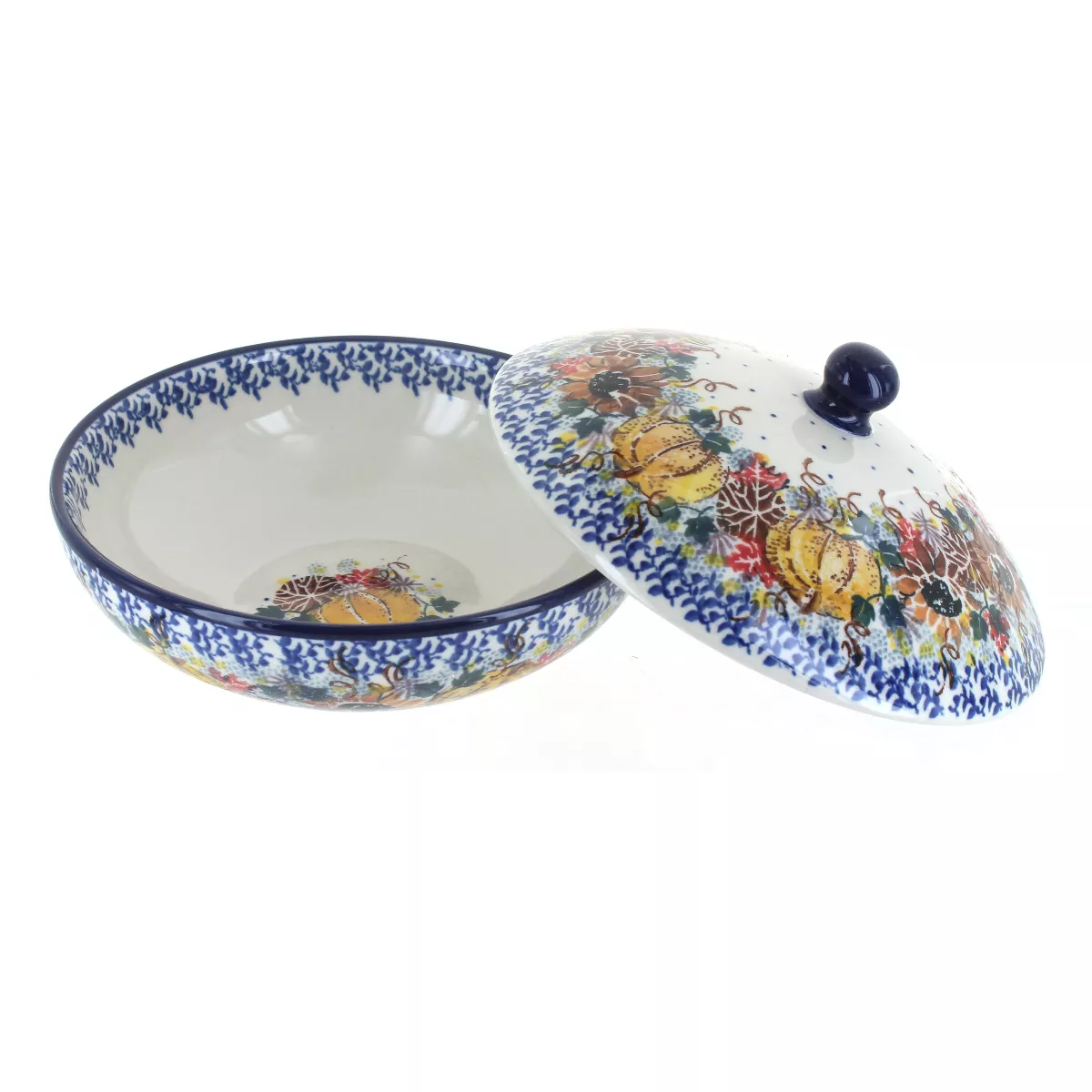 Blue Rose Polish Pottery Harvest Bounty Covered Bowl