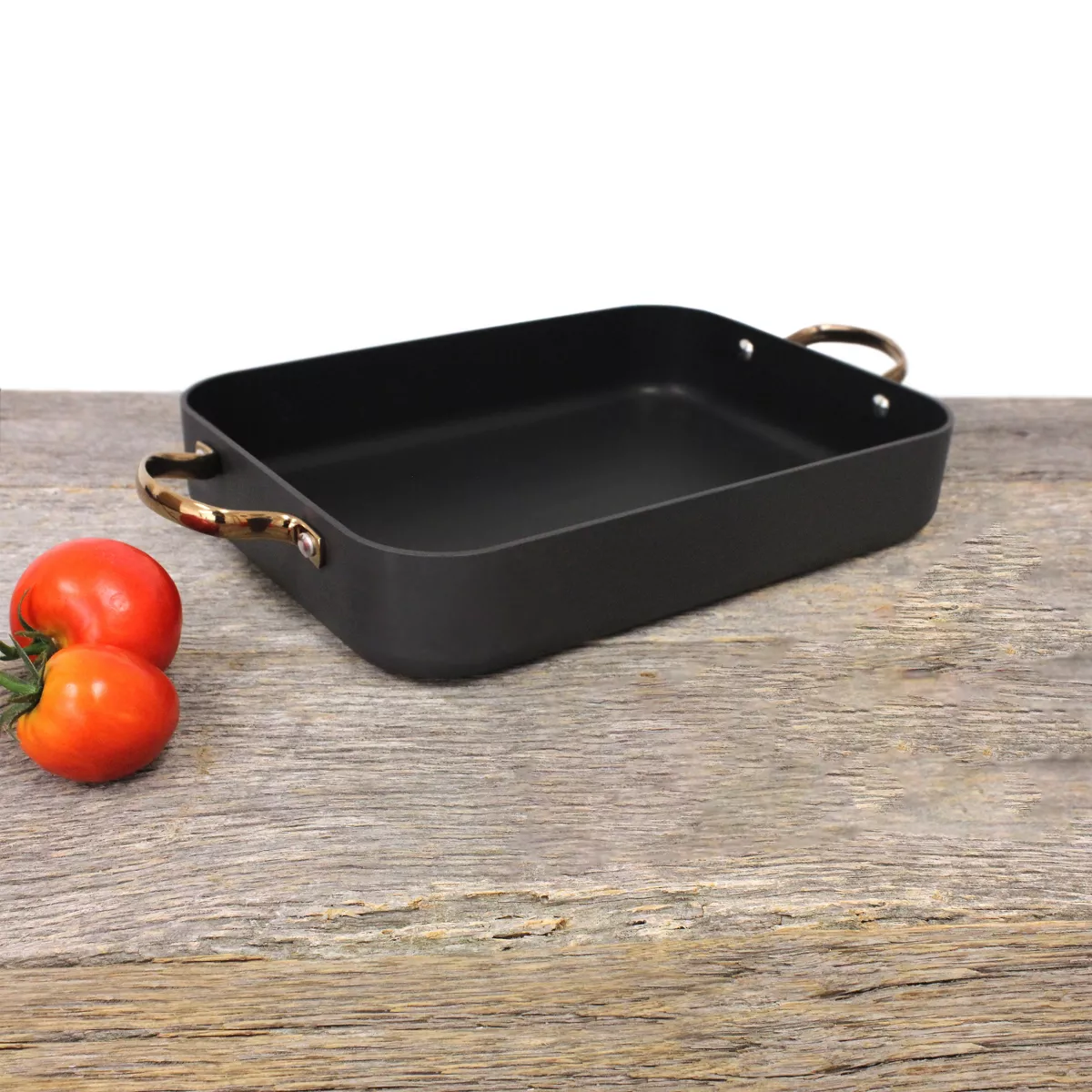 BergHOFF Ouro Black Hard Anodized Single Roaster Pan with Rose Gold Handles