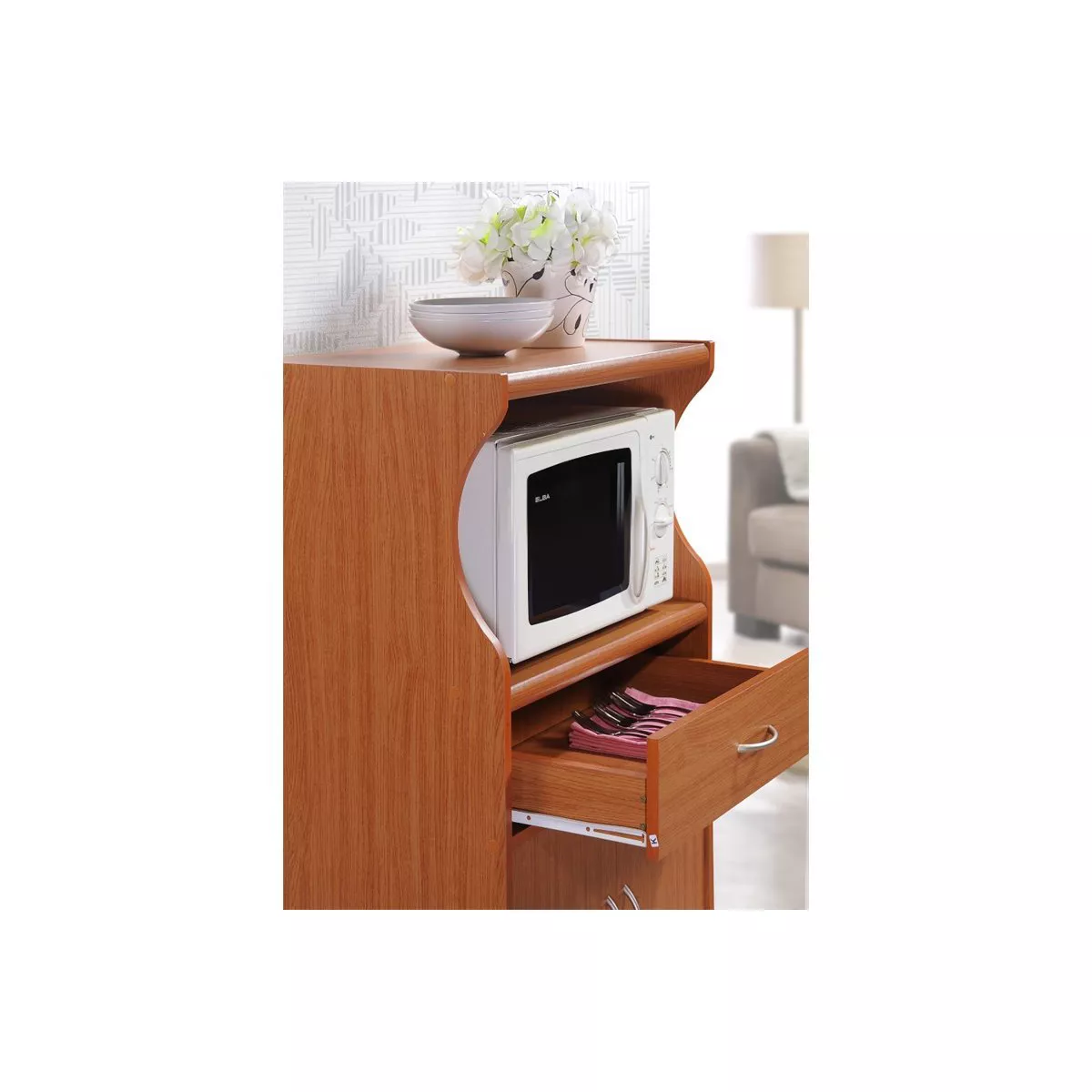 Microwave Kitchen Cart in Cherry - Hodedah
