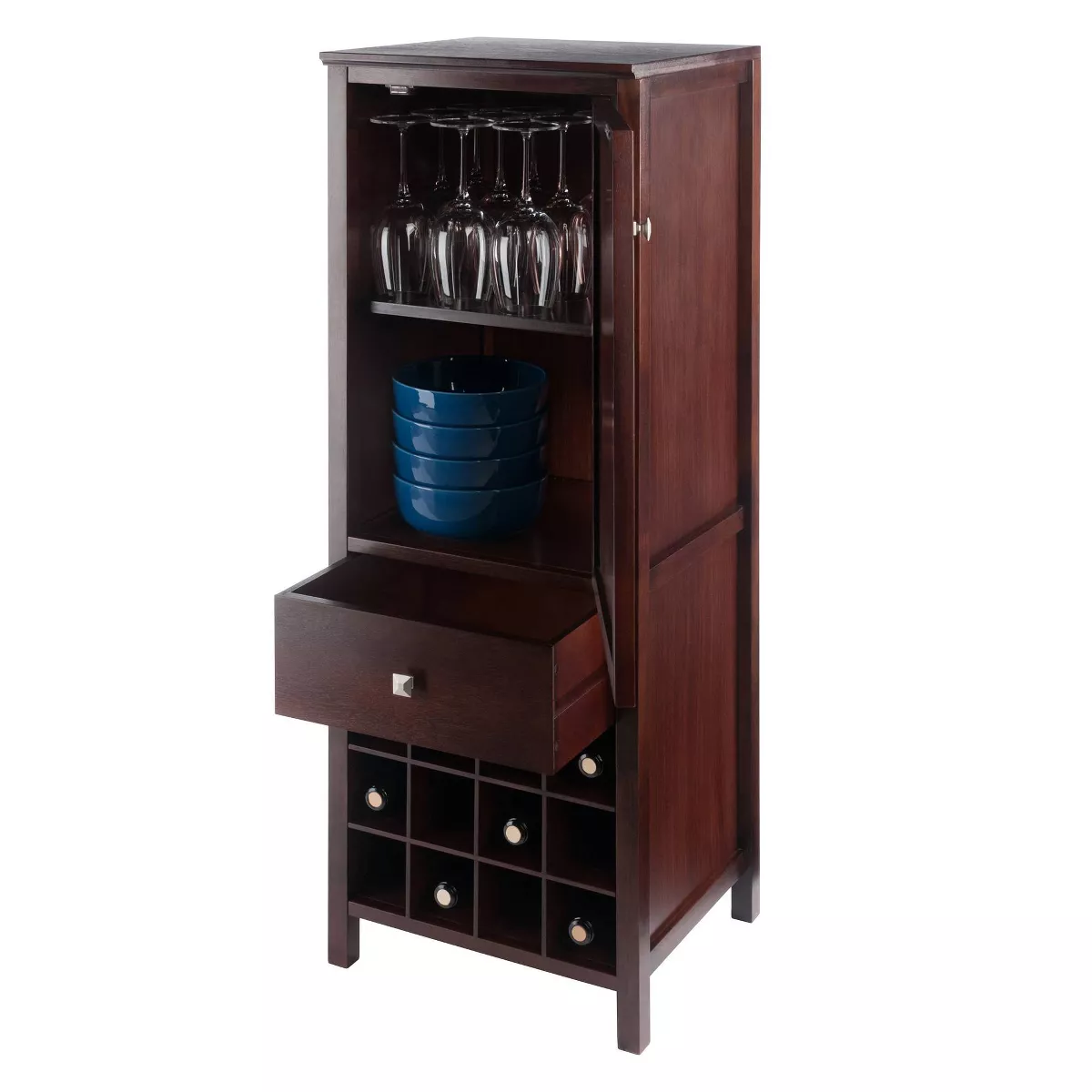 Brooke Cupboard 1 Drawer and Wine Holder Walnut - Winsome