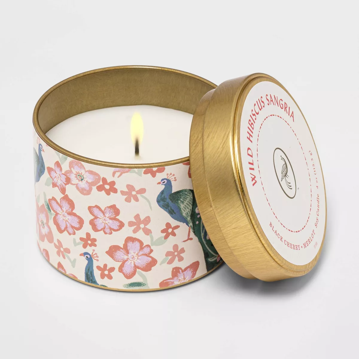 4oz Mini Patterned Tin Wild Hibiscus Sangria Candle - Opalhouse™