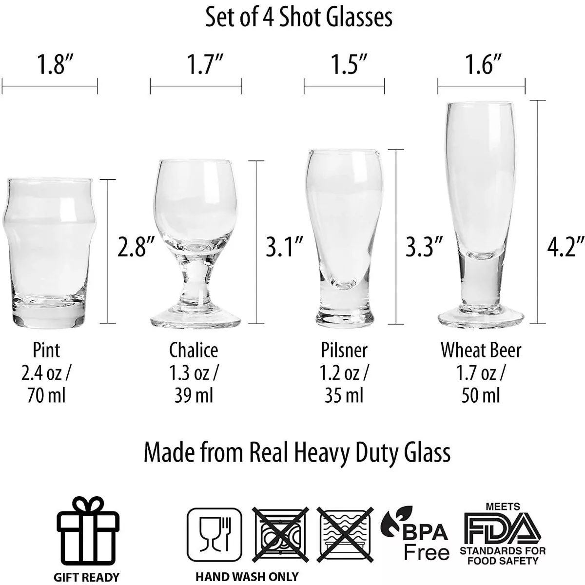 UT Brands Craft Shots 1.2 - 2.4oz Shot Glasses | Set of 4
