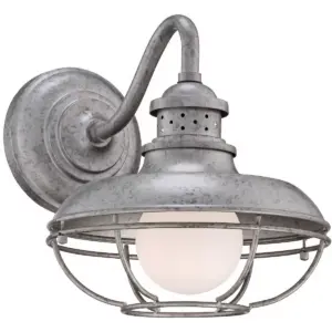 Franklin Iron Works Farmhouse Barn Light Fixture Galvanized Steel Open Cage 13