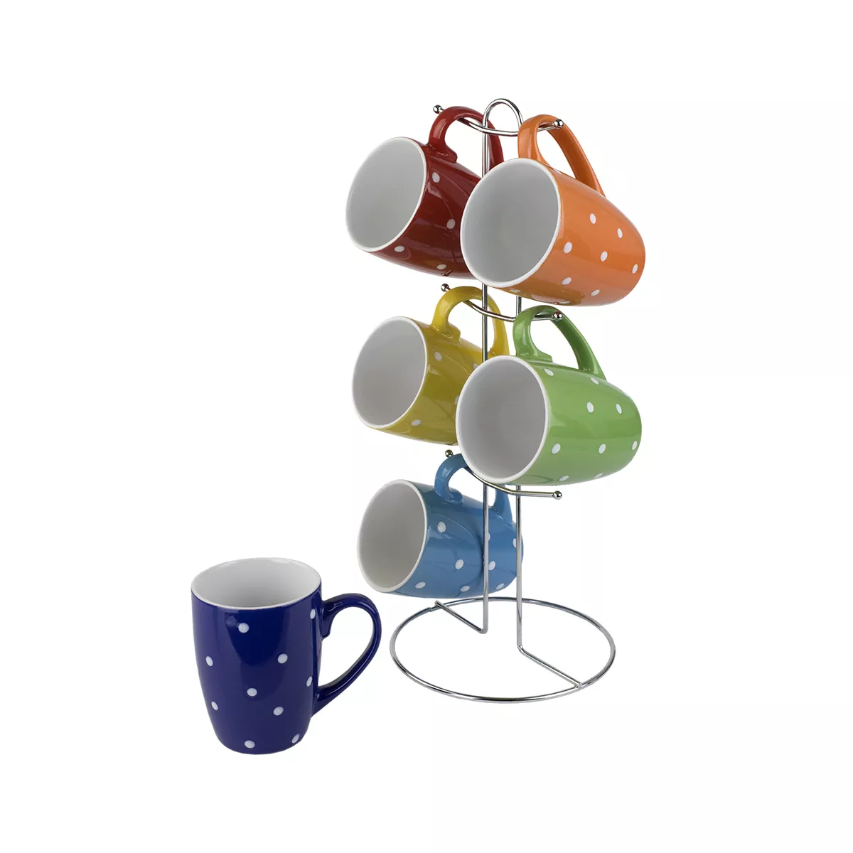 Home Basics 6 Piece Polka Dot Mug Set with Stand