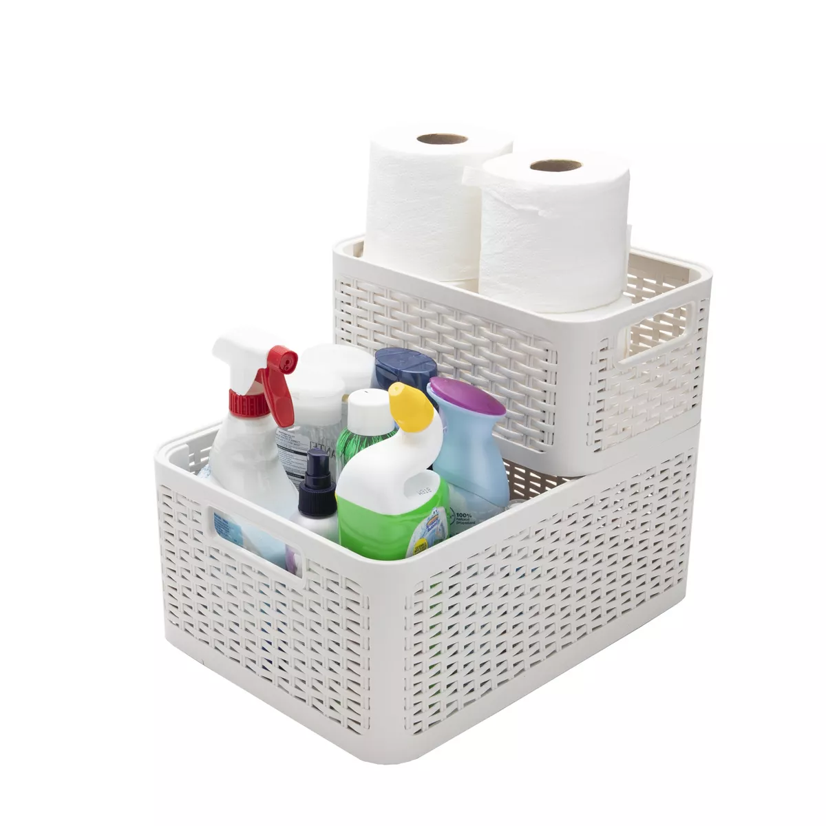 Mind Reader 2-Tier Stackable Storage Containers, Off-White