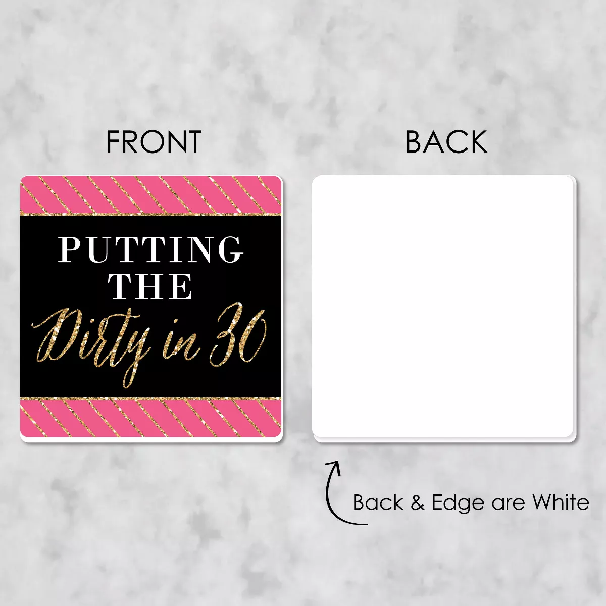 Big Dot of Happiness Chic 30th Birthday - Pink, Black and Gold - Funny Birthday Party Decorations - Drink Coasters - Set of 6