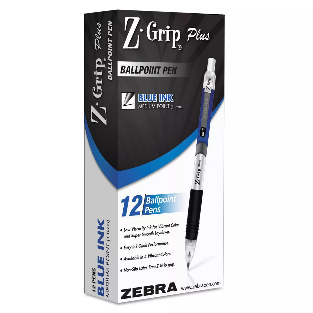 ZEBRA Z-Grip Plus Retractable Ballpoint Pen Blue Ink Medium Dozen 25520