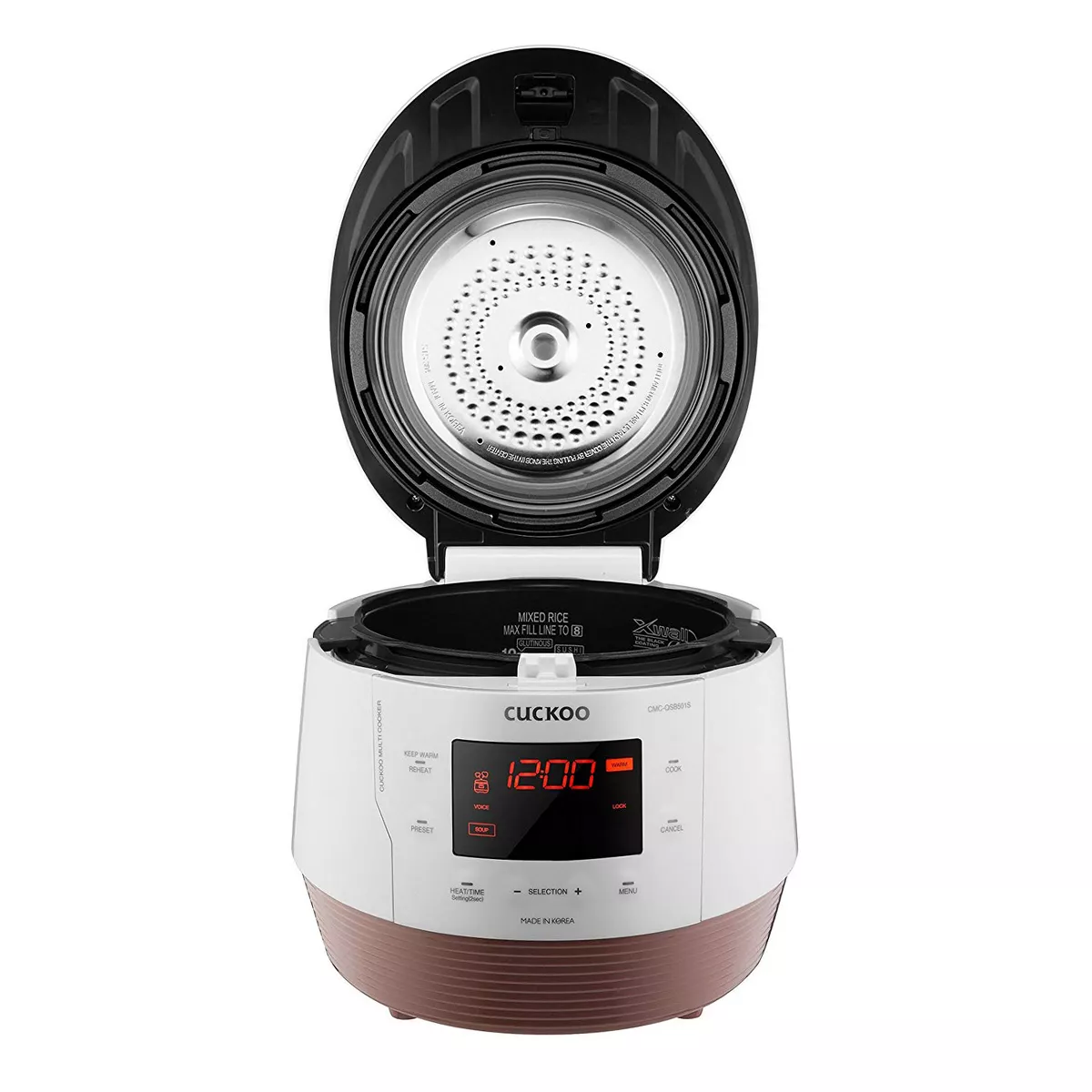 Cuckoo Q5 Premium 8-in-1 (Pressure, Slow, Rice Cooker, Steamer, Warmer, Yogurt, Soup Maker) Multicooker Steel Q50 Non-Stick Coating, White & Gold