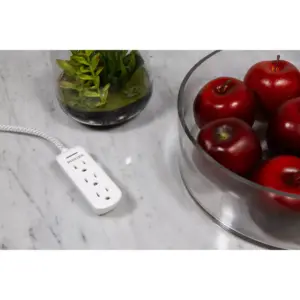 Philips 3-Outlet Surge Protector with 8ft Braided Extension Cord, Gray, White