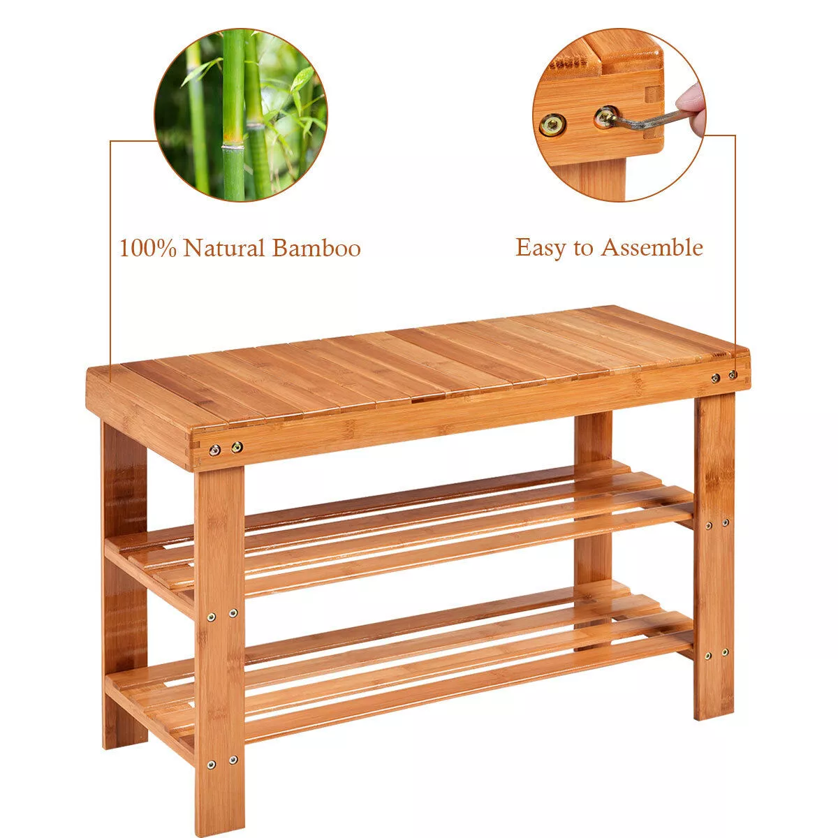 Costway 3 Tier Bamboo Shoe Rack Bench Storage Shelf Organizer Entryway Home Furni