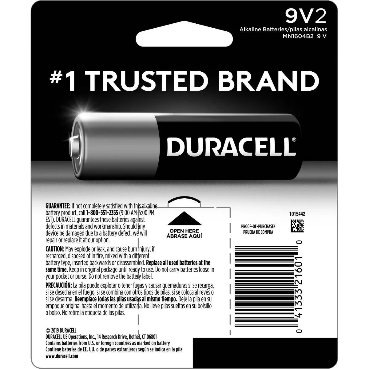 Duracell Coppertop 9V Batteries - 2pk Alkaline Battery