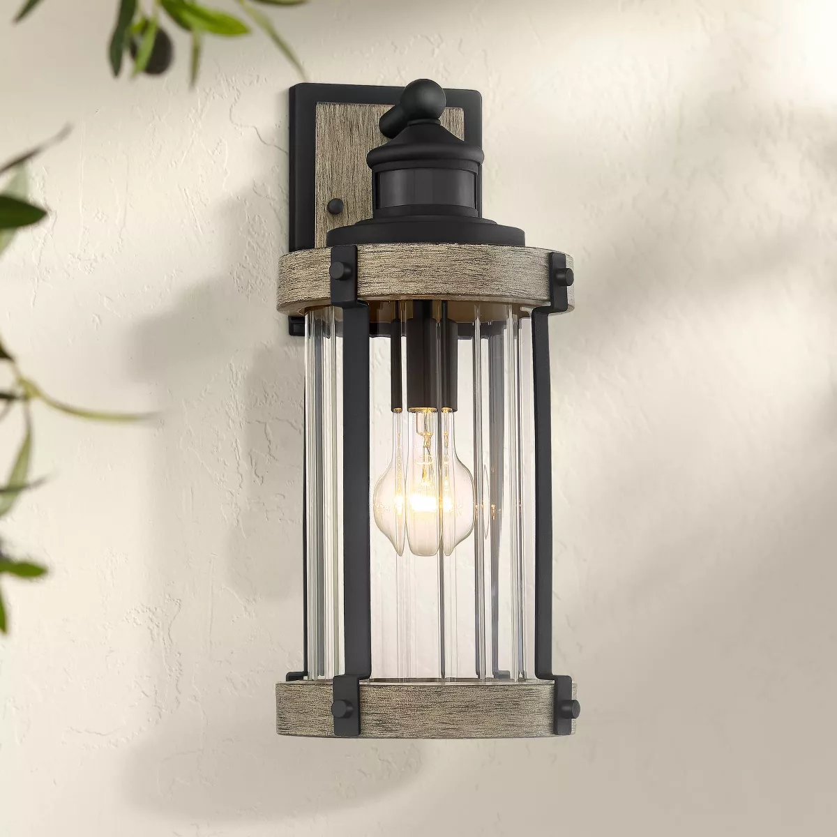 John Timberland Rustic Outdoor Wall Light Fixture Wood Black 15 1/2