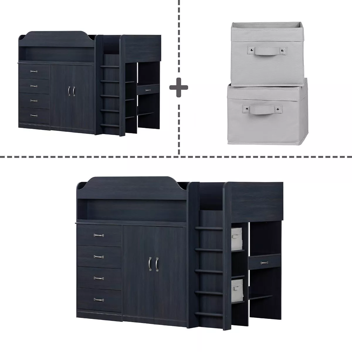 Twin Asten Loft Bed with Desk Blueberry - South Shore