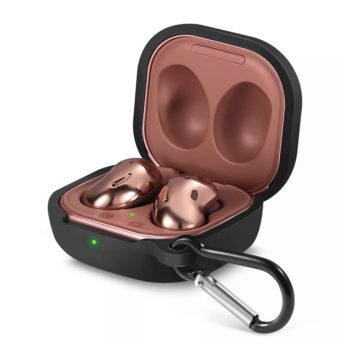Insten Silicone Case for Samsung Galaxy Buds Pro (2021) / Galaxy Buds Live (2020) with Carabiner Keychain, Black