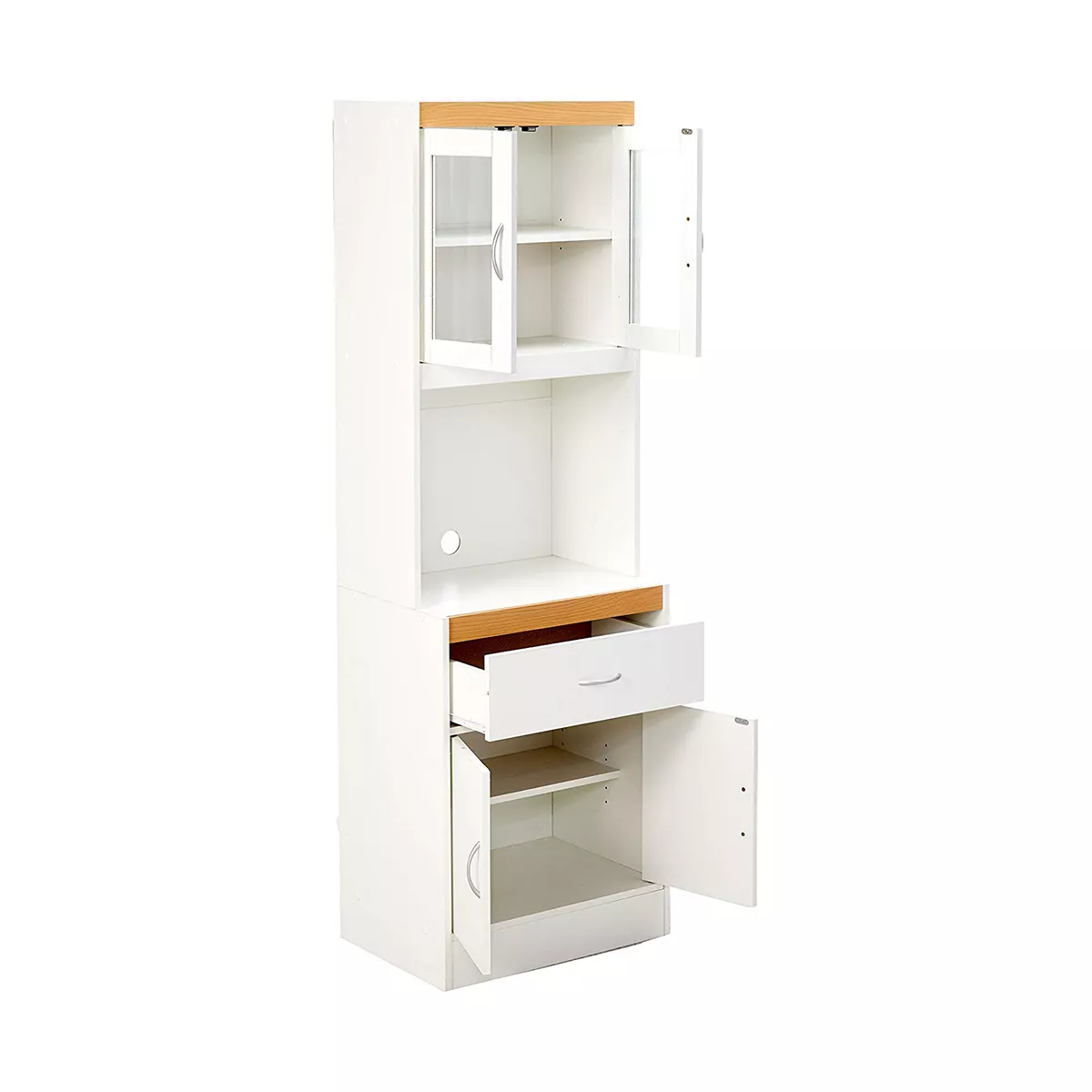 Hodedah Freestanding Kitchen Storage Cabinet w/ Open Space for Microwave, White