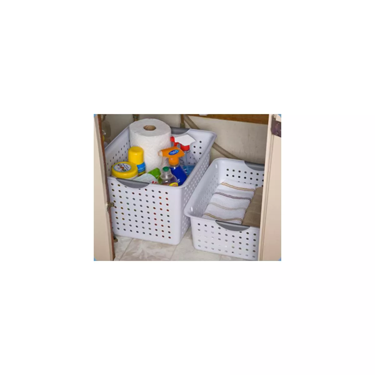 Sterilite Deep Ultra Plastic Storage Bin Organizer Basket, Clear White (12 Pack)