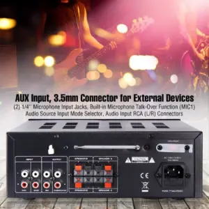 Pyle PTA24BT 250 Watt 2 Channel Compact Wireless Bluetooth Home Audio Amplifier Stereo Receiver Sound System with Microphone Inputs and Remote
