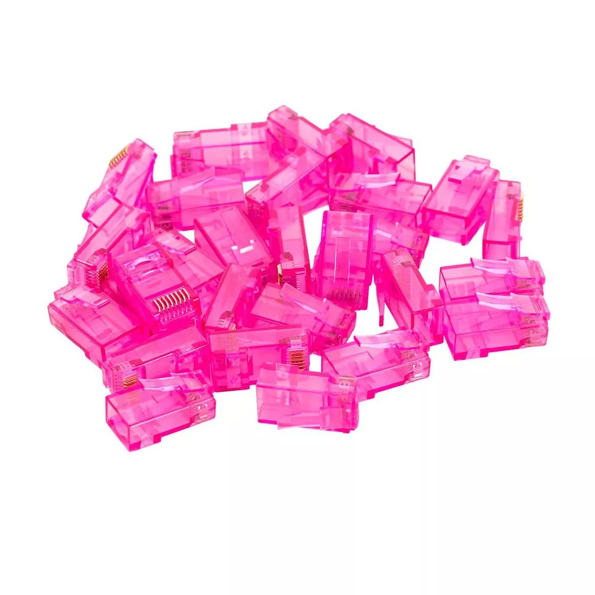 Monoprice 8P8C RJ45 Plug With Inserts For Solid Cat6 Ethernet Cable - Pink (100 pcs/pack) Gold Plated Contacts