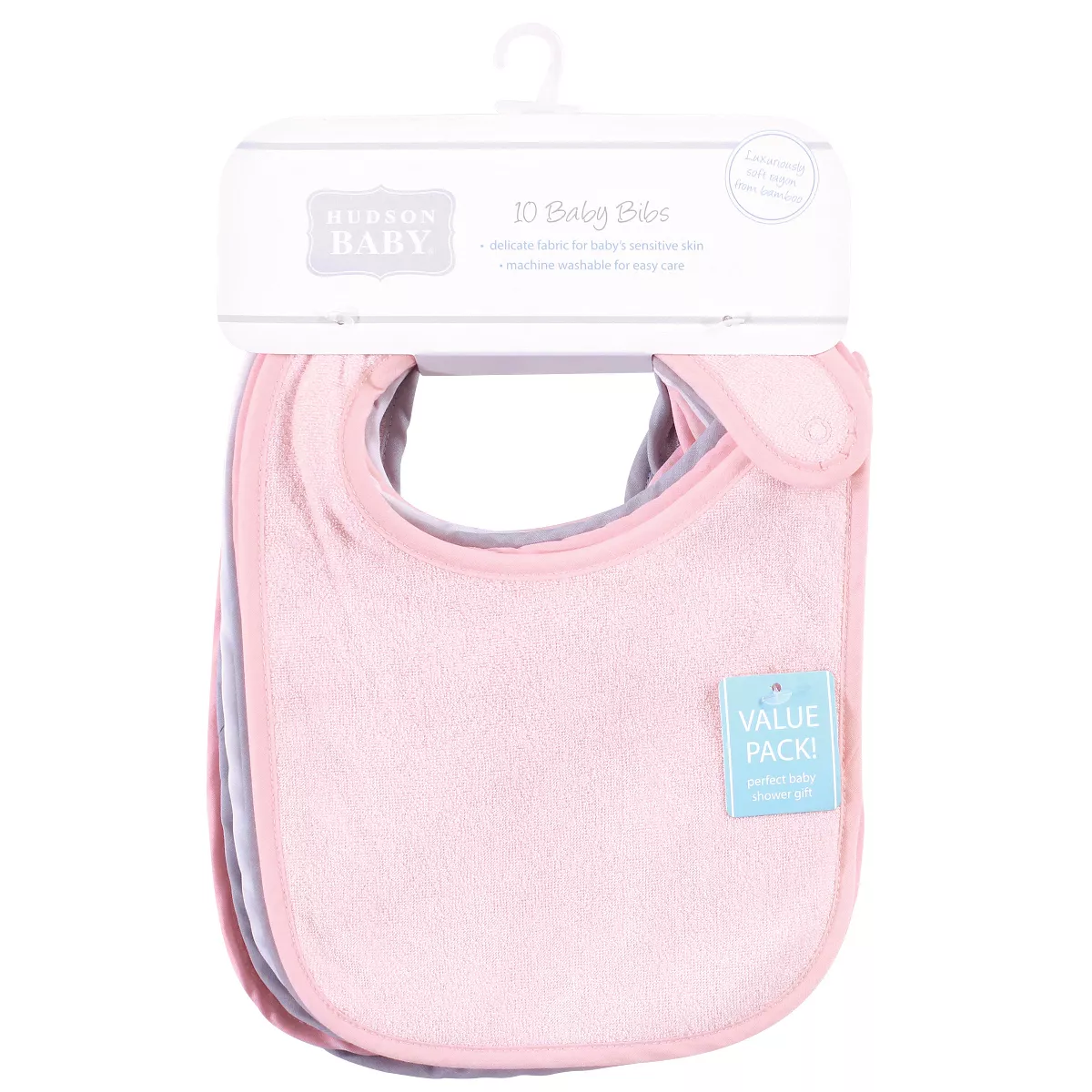 Hudson Baby Infant Girl Rayon from Bamboo Terry Bibs, Lt.Pink Gray, One Size