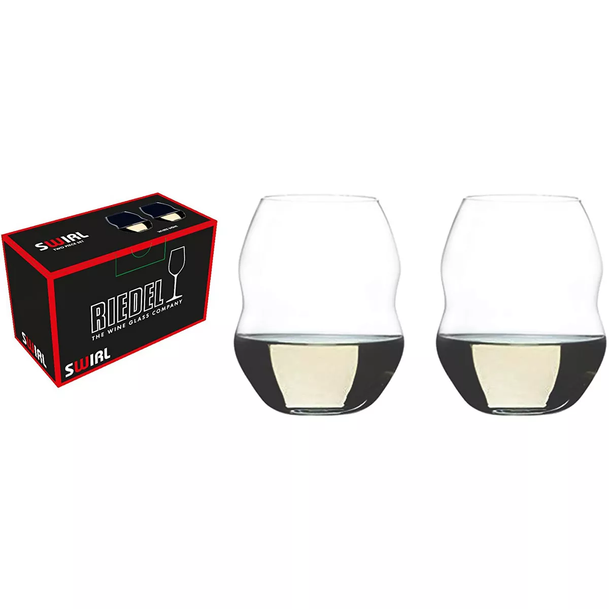 Riedel 0450/33 Swirl Dishwasher Safe Unique Curve Compact Classy Stemless Clear Water/Wine/Beverage Glass Set, 13.38 Ounces, (2 Pack)