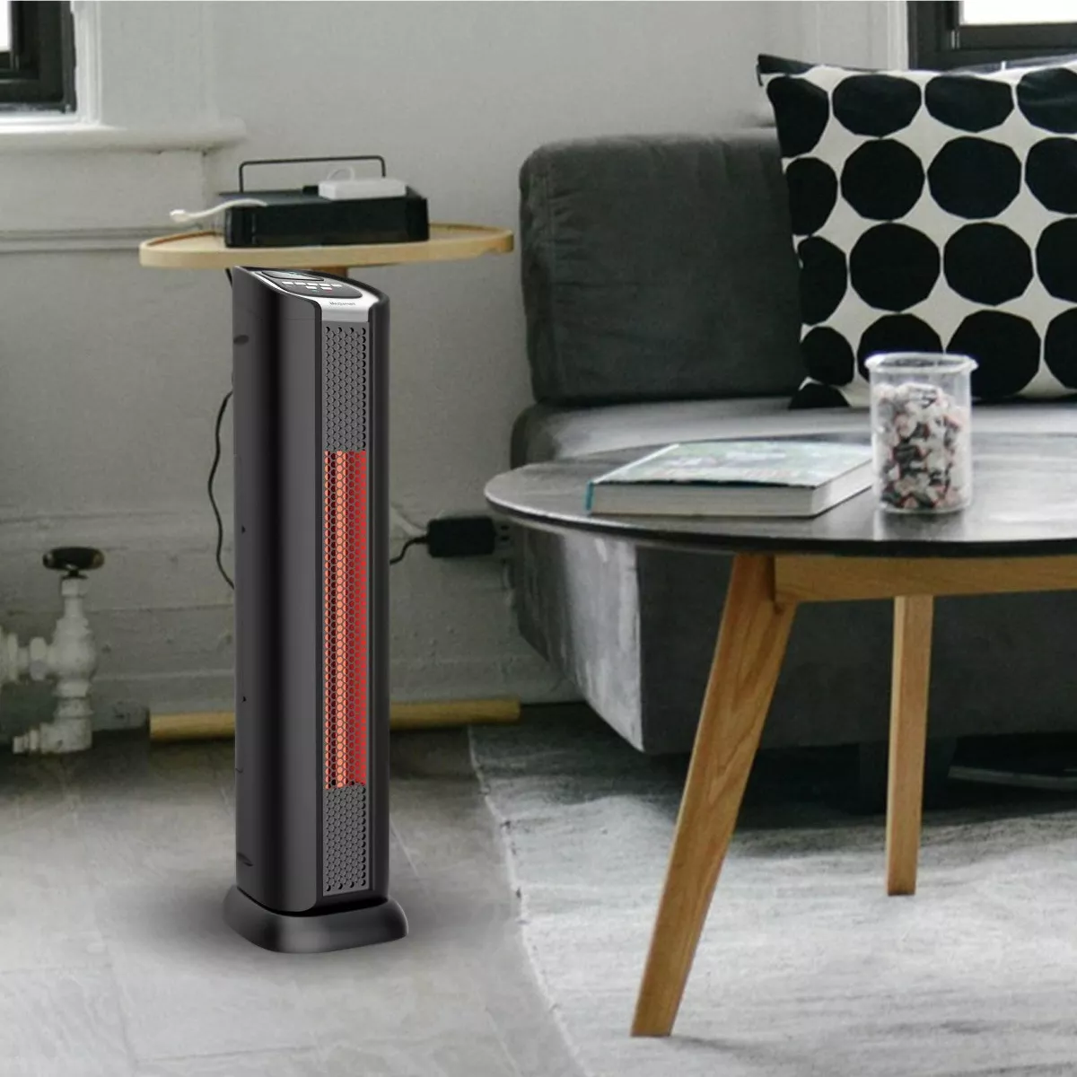 Lifesmart 2 Element Quartz Infrared 24-Inch Electric Portable Tower Indoor Room Space Heater and Fan, Black (2 Pack)