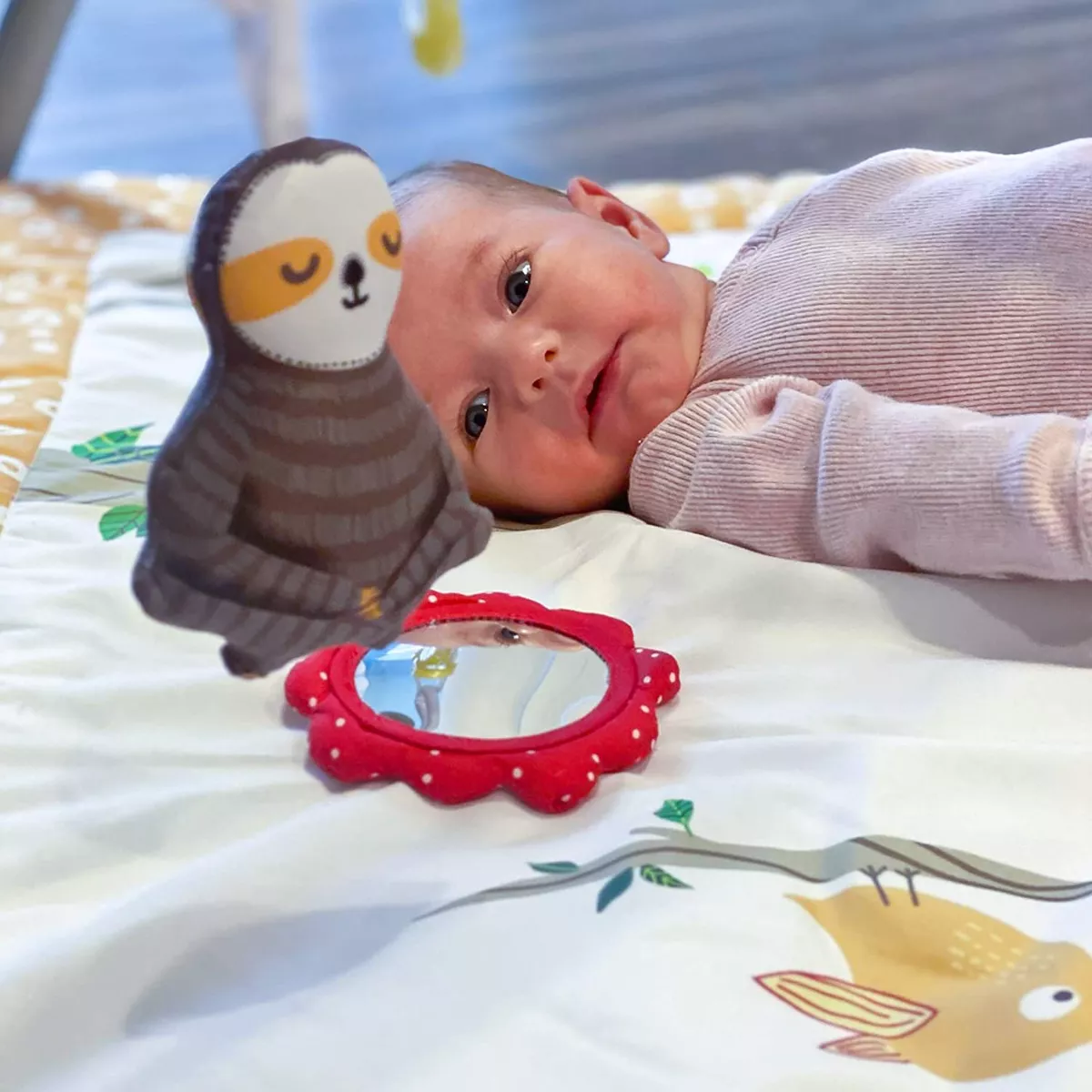 JumpOff Jo - Infant Activity Gym and Baby Play Mat - Ages 0-18 mo. - Tropical Jungle Sloth