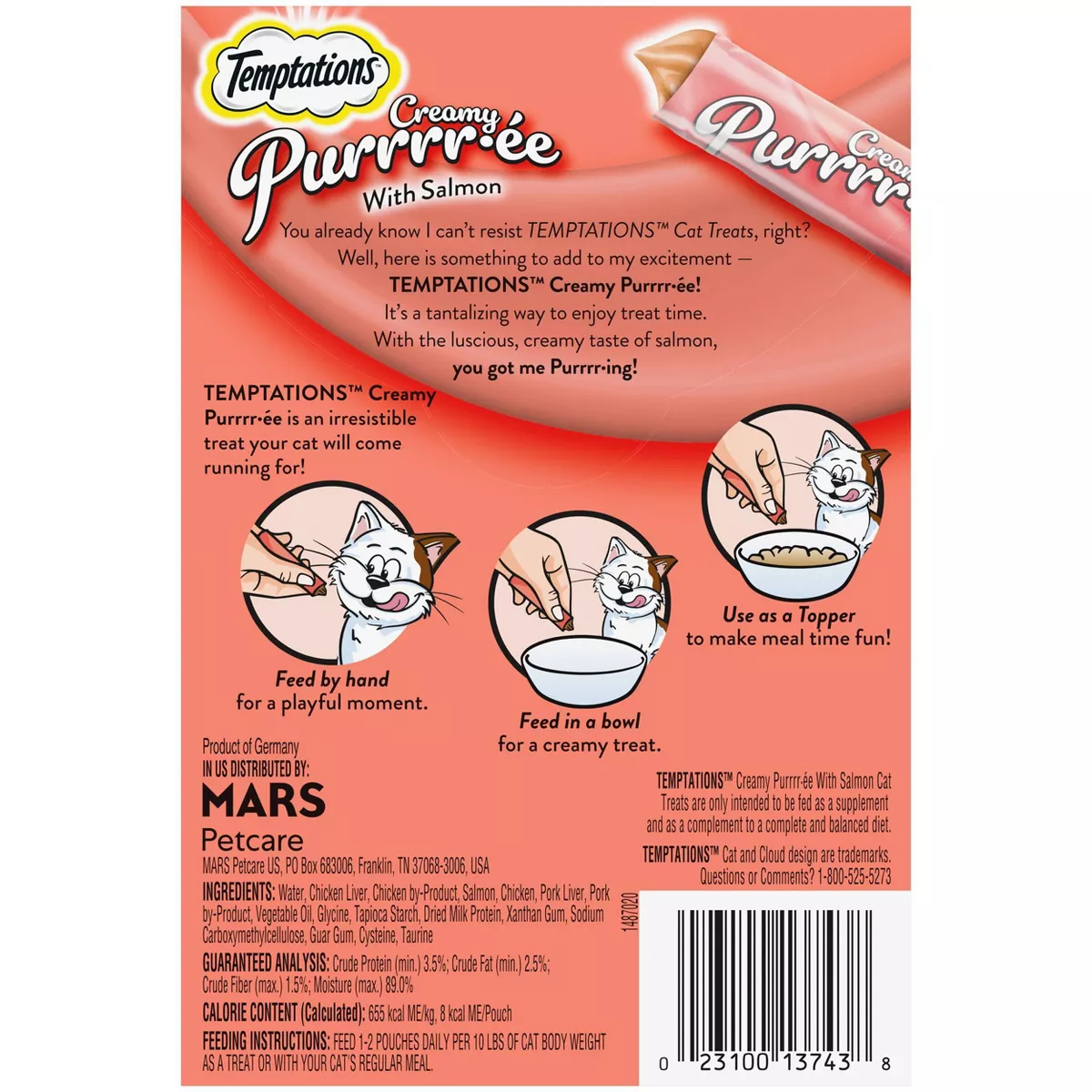 Temptations Creamy Puree Salmon Cat Treats - 1.7oz