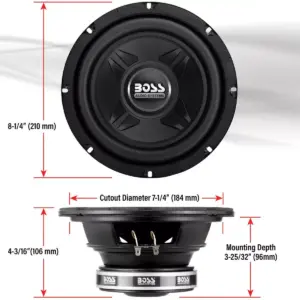 Boss Audio Systems CXX8 Chaos Exxtreme 8 Inch 600-Watt 4 Ohm Single Voice Coil Compact Car Subwoofer Audio Speaker with Polypropylene Cone, Single