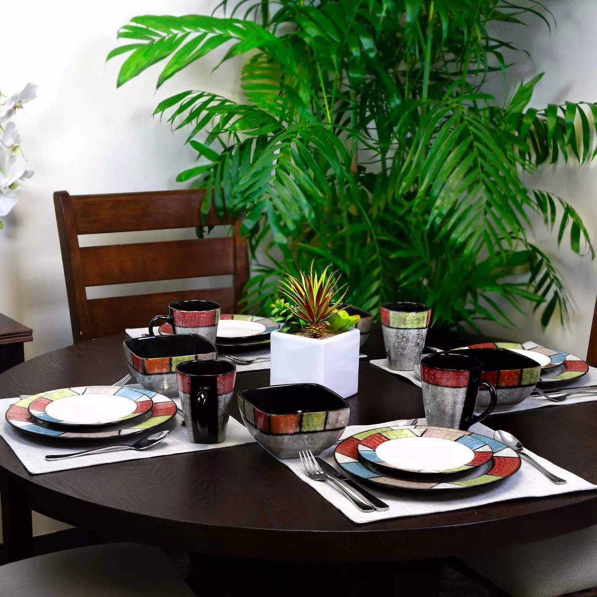 16pc Stoneware Stained Glass Dinnerware Set - Elama