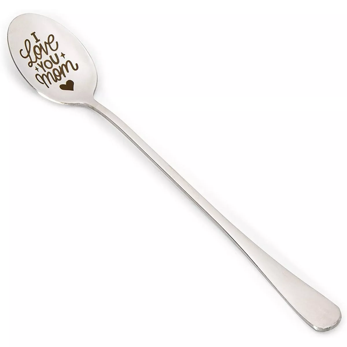 “I Love You Mom” Stainless Steel Engraved Spoon Gift, Soup Spoon, Coffee Spoon (7.8 in.)